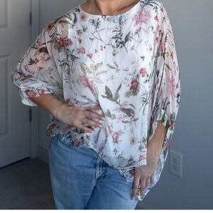 Viola Borgi Botanical Print 100% Silk Lined Poncho Made in Italy